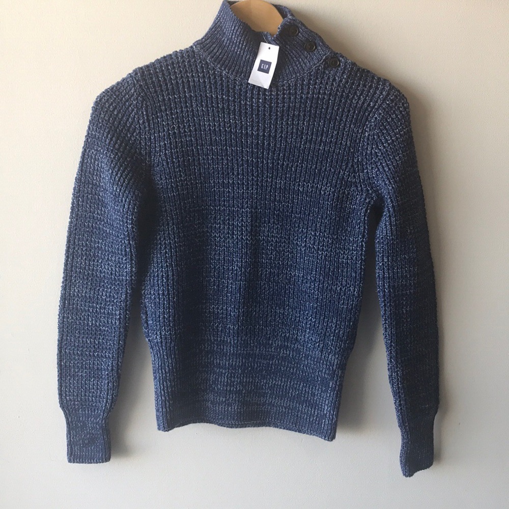 Gap Cable-knit Button Neck Blue Sweater